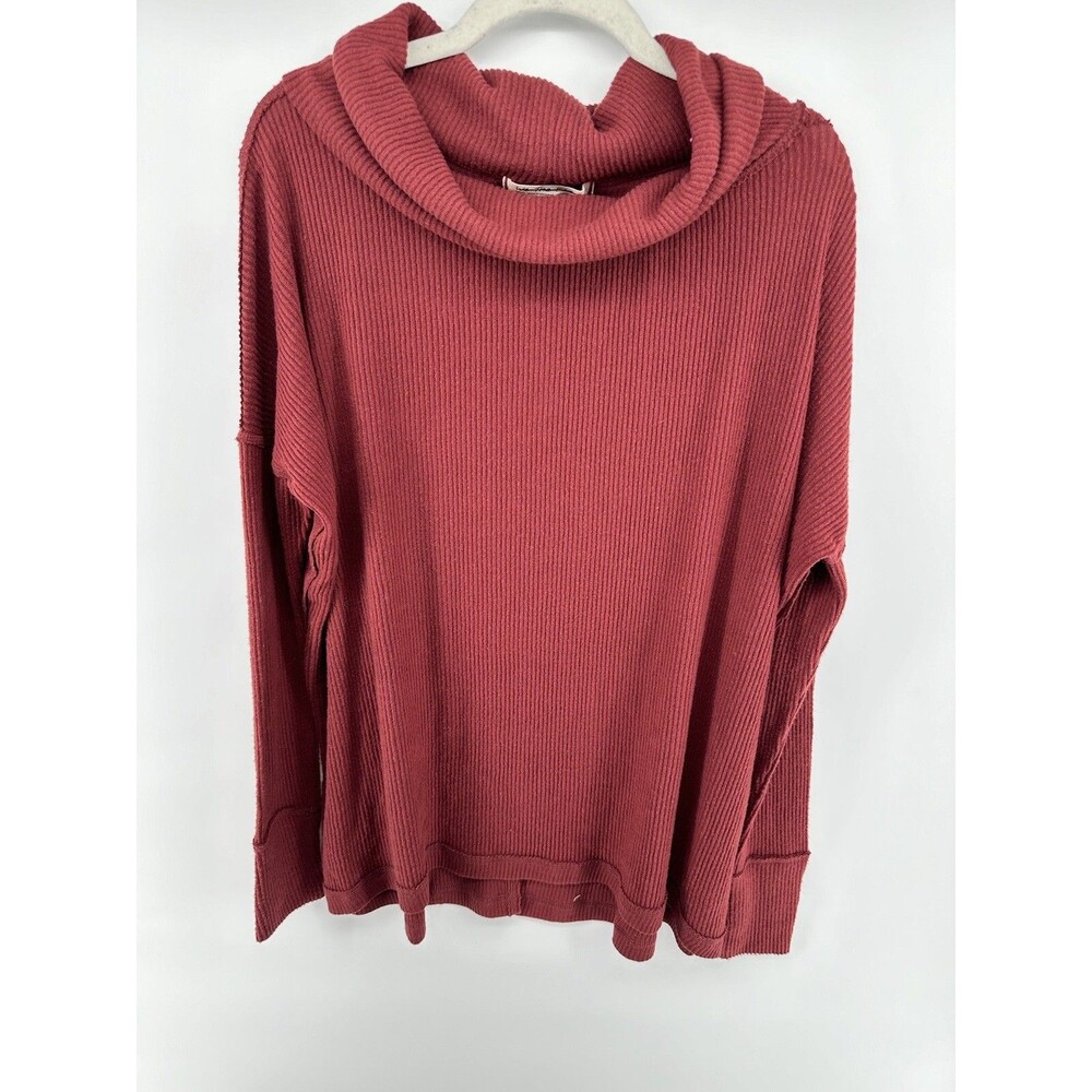 Free People Juicy Long Sleeve Burgundy Split Back Thermal Lagenlook Top